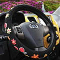 Personalized Beetle Flower Leather Universal Car Steering Wheel Covers 15 inch - Black