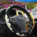 Personalized Daisy Fiber Leather Universal Car Steering Wheel Covers 15 inch - Black