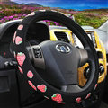 Personalized Strawberry Leather Universal Car Steering Wheel Covers 15 inch - Black