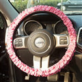 Winter Plush Cloth Fold Lace Universal Auto Steering Wheel Covers 15 inch 38CM - Rose