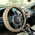 Women Elegant Plaid Lace Fold Car Steering Wheel Covers Cotton 15 inch 38CM - Coffee