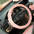 Women Elegant Plaid Lace Fold Car Steering Wheel Covers Cotton 15 inch 38CM - Pink
