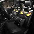 Luxury Personality Owl General Car Seat Covers Genuine PU Leather Cushion 10pcs Sets - Black