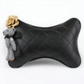 1PCS Flower Bear Leather Car Neck Pillow Four Seasons General Auto Headrest for Women - Black