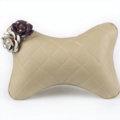 1PCS Flower Leather Car Neck Pillow Four Seasons General Auto Headrest for Women - Purple Beige
