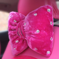 1pcs Bowknot Plush Car Neck Pillow Fashion Beaded Rhinestone Auto Headrest for Women - Rose