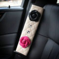1pcs Camellia Leather Car Safety Seat Belt Cover Crystal Shoulder Pads Accessories - Rose Beige