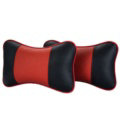 2pcs Genuine Leather Car Seat Pillow Breathable Soft Neck Cushion Auto Styling Accessories - Black Red