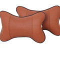 2pcs Genuine Leather Car Seat Pillow Breathable Soft Neck Cushion Auto Styling Accessories - Brown