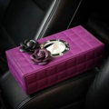 Camellia Flower Leather Car Tissue Paper Box Holder Case Vehicle Interior Accessories - Purple Black
