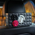 Camellia Leather Car Tissue Box Holder Case Auto Seat Back Hanging Tissue Bag - Black Rose