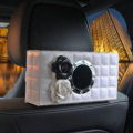 Camellia Leather Car Tissue Box Holder Case Auto Seat Back Hanging Tissue Bag - White Black