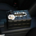 Creative Camellia Leather Crystal Car Tissue Paper Box Holder Case Interior Accessories - Black