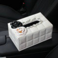Creative Camellia Leather Crystal Car Tissue Paper Box Holder Case Interior Accessories - White