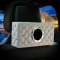 Creative Rivet Leather Car Tissue Paper Box Holder Case Seat Back Hanging Tissue Bag - White