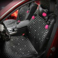 Crystal Camellia Leather Car Seat Cushion Universal Female Auto Seat Covers 10pcs Sets - Black