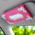 Crystal Flower Leather Car Tissue Box Holder Case Hanging Auto Sun Visor Tissue Bag - Rose