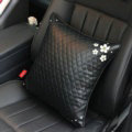 Daisy Flower Women Rhinestone Car Seat Waist Pillows PU Leather Square Cushions 1pcs - Black