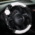 Diamond Camellia Flower Pu Leather Vehicle Steering Wheel Covers 15 inch 38CM - Black
