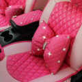 Fashion Bowknot Diamond Lumbar Cushion for Car Support Leather Pillow Female 1pcs - Rose