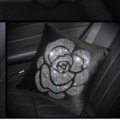 Fashion Diamond Flower Plush Car Seat Arms Pillows Support Lumbar Cushion 1pcs - Black