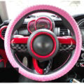 Fashion Hand-Woven Genuine Leather Auto Steering Wheel Covers 15 inch 38CM - Pink