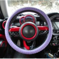 Fashion Hand-Woven Genuine Leather Auto Steering Wheel Covers 15 inch 38CM - Purple