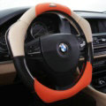 Fashion With Logo Sports Auto Steering Wheel Covers Genuine Leather 15 inch 38CM - Beige Orange