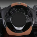 Fashion With Logo Sports Auto Steering Wheel Covers Genuine Leather 15 inch 38CM - Coffee Black