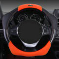 Fashion With Logo Sports Auto Steering Wheel Covers Genuine Leather 15 inch 38CM - Orange Black