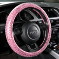 Fashion Women Glitter Braided PU Leather Car Steering Wheel Covers 15 inch 38CM - Pink