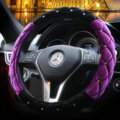Hot sales Winter Diamond Velvet Car Steering Wheel Covers 15 inch 38CM - Black Purple