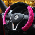 Hot sales Winter Diamond Velvet Car Steering Wheel Covers 15 inch 38CM - Black Rose