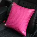 Hot sales Women Rhinestone Car Seat Waist Pillows PU Leather Square Cushion 1pcs - Rose