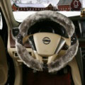 Inexpensive Plush Fur Rhinestone Car Steering Wheel Covers 15 Inch 38CM - Gray