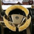 Inexpensive Plush Fur Rhinestone Car Steering Wheel Covers 15 Inch 38CM - Yellow