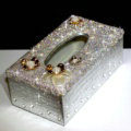 Luxury Crystal Car Tissue Paper Box Case Creative Flower Leather Household Tissue Box - Sliver