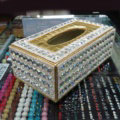 Luxury Crystal Car Tissue Paper Box Case For Vehicle Office Home Creative Decor - White Gold