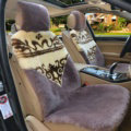Luxury Flower Pure Wool Car Seat Cushion Universal Sheepskin Fur Pads 5pcs Sets - Bean Paste