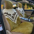 Luxury Flower Pure Wool Car Seat Cushion Universal Sheepskin Fur Pads 5pcs Sets - Green