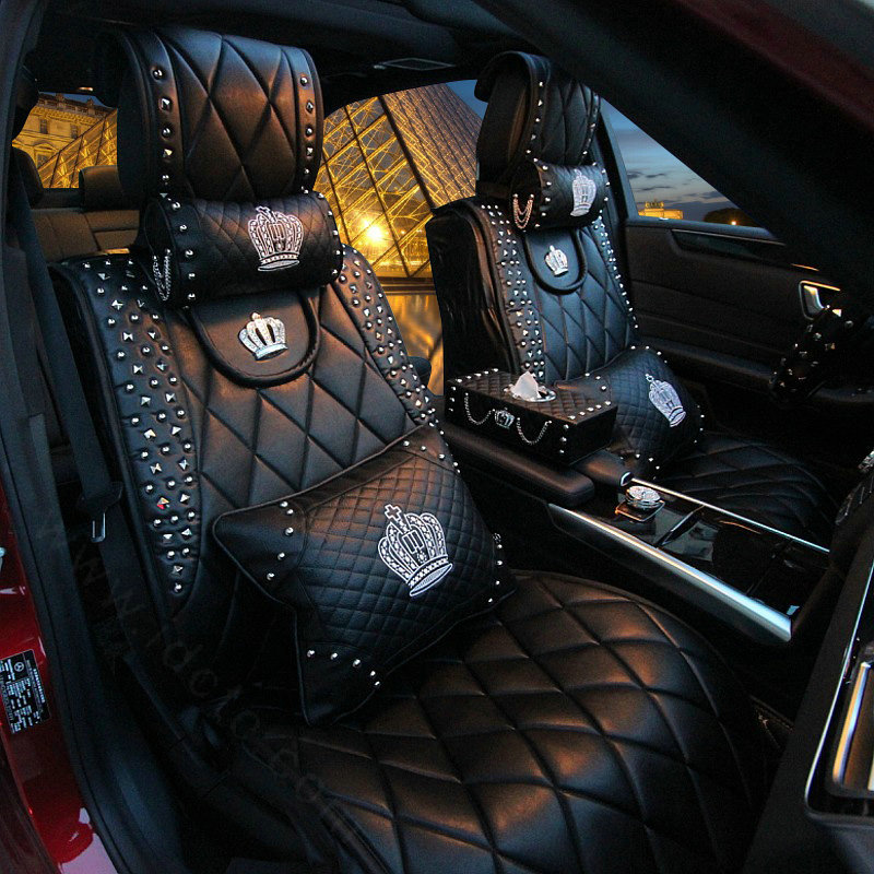 Buy Wholesale Luxury Leather Rivets Car Interior Accessories Sets Embroidery Crown Diamond 8pcs