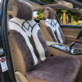 Luxury Leopard Pure Wool Car Seat Cushion Universal Sheepskin Fur Pads 5pcs Sets - Bean Paste