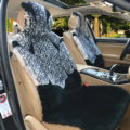 Luxury Leopard Pure Wool Car Seat Cushion Universal Sheepskin Fur Pads 5pcs Sets - Black