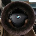 Luxury Long Fur Wool Car Steering Wheel Covers Handle Sleeves 15 Inch 38CM - Brown