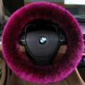 Luxury Long Fur Wool Car Steering Wheel Covers Handle Sleeves 15 Inch 38CM - Rose