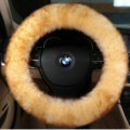 Luxury Long Fur Wool Car Steering Wheel Covers Handle Sleeves 15 Inch 38CM - Yellow