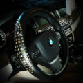 Luxury Punk Gold Rivets Genuine Leather Car Steering Wheel Covers 15 inch 38CM - Black