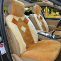 Luxury Rhombus Pure Wool Car Seat Cushion Universal Sheepskin Fur Pads 5pcs Sets - Beige
