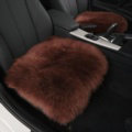 Luxury Winter Wool Universal Car Seat Cushion Sheepskin Fur One Piece Pads 1pcs - Coffee