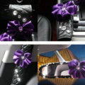 New Flower Crystal Leather Rearview Mirror Cover Handbrake and Gear Cover 3pcs Sets - Purple